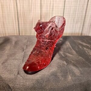 Antique Fenton Art Glass Light Pink Cat Head Shoe Orignal Sticker Stamped